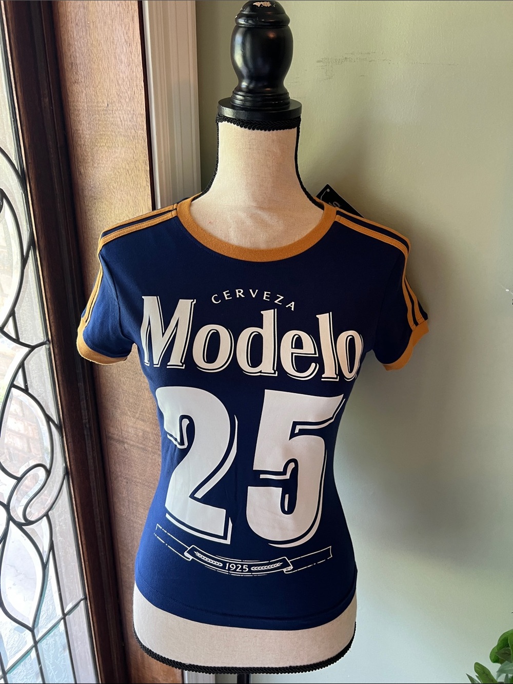 ModelCo Navy Blue Short Sleeve Tee with Gold Trim and '25' Graphic